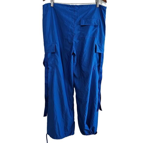 Parachute Pants Womens Size Large Blue Wide Leg Cargo Stretch Drawstring Workout - Picture 2 of 11